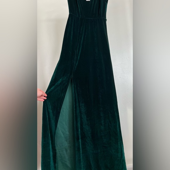 (Emerald Green) Tatiana Velvet One Shoulder Maxi Dress - Picture 12 of 13